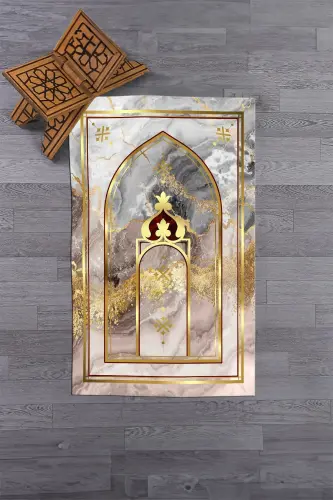 Digitally Printed Washable Marble Pattern Gift Prayer Rug Prayer Mat 70x130 - GOLD - 6