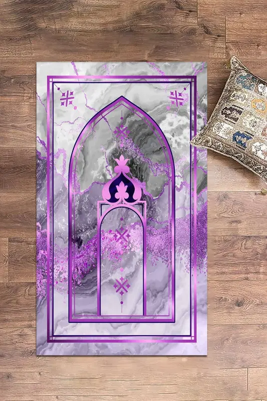 Digitally Printed Washable Marble Pattern Gift Prayer Rug Prayer Mat 70x130 - PURPLE - 7