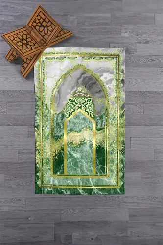 Digitally Printed Washable Marble Pattern Prayer Rug 70x130 - GREEN - 6