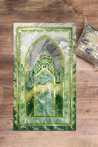 Digitally Printed Washable Marble Pattern Prayer Rug 70x130 - GREEN - 7