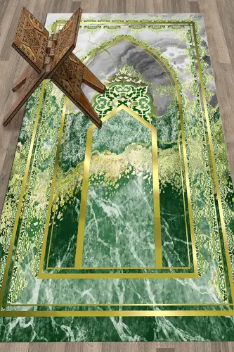 Digitally Printed Washable Marble Pattern Prayer Rug 70x130 - GREEN - 9