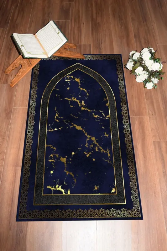 Digitally Printed Washable Modern Pattern 70x130 Prayer Rug, Prayer Rug-3-navy blue,-NAVY BLUE - 7
