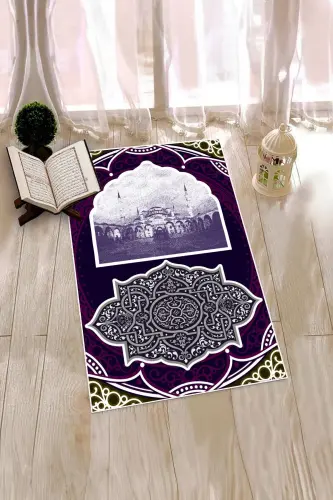 Digitally Printed Washable Mosque Motif Gift Prayer Rug 70x130, SECCADE-35-MOR,-MOR - 7