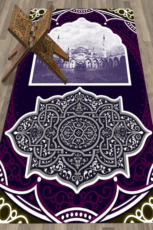 Digitally Printed Washable Mosque Motif Gift Prayer Rug 70x130, SECCADE-35-MOR,-MOR - 8