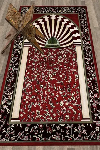 Digitally Printed Washable Mosque Motivated Gift Prayer Rug Prayer Mat 70x130cm - RED - 9