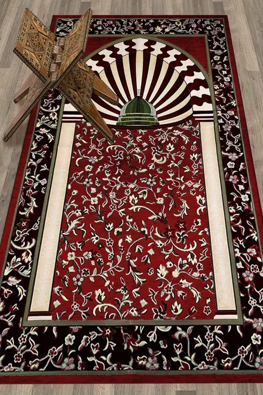 Digitally Printed Washable Mosque Motivated Gift Prayer Rug Prayer Mat 70x130cm - RED - 9