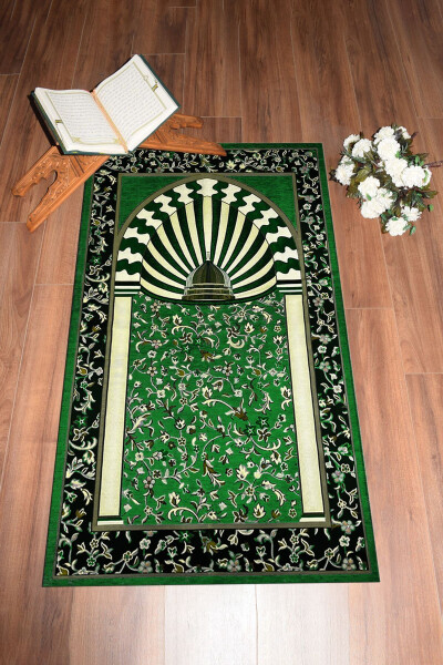 Digitally Printed Washable Mosque Pattern Souvenir Prayer Rug 70x130cm, Prayer Rug-34-green - 2