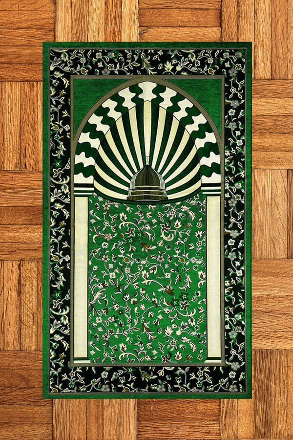 Digitally Printed Washable Mosque Pattern Souvenir Prayer Rug 70x130cm, Prayer Rug-34-green - 3