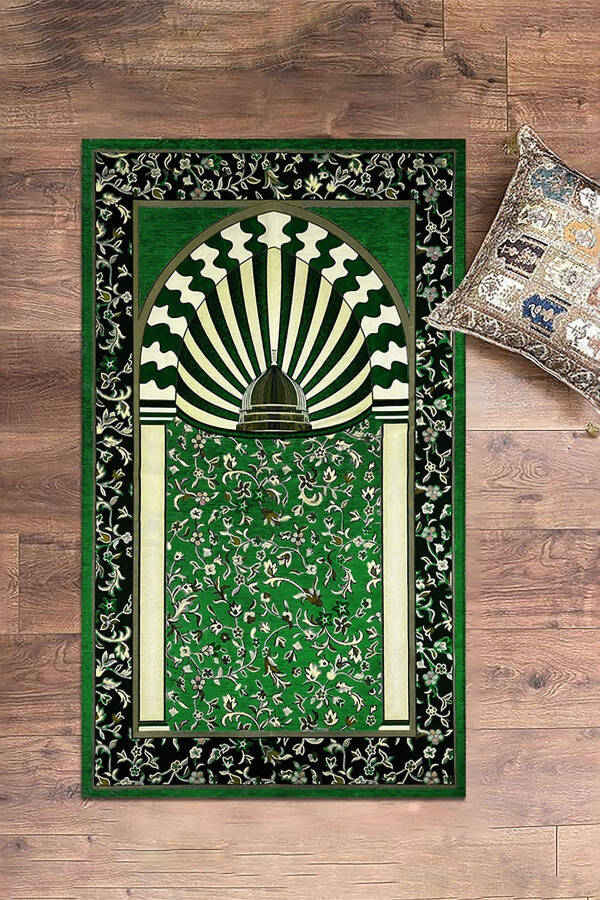 Digitally Printed Washable Mosque Pattern Souvenir Prayer Rug 70x130cm, Prayer Rug-34-green - 6