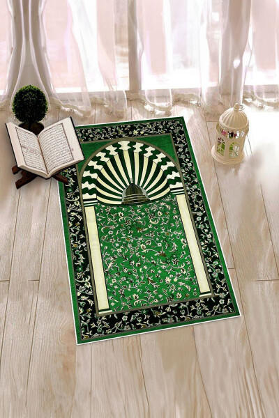 Digitally Printed Washable Mosque Pattern Souvenir Prayer Rug 70x130cm, Prayer Rug-34-green - 7