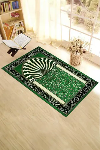 Digitally Printed Washable Mosque Pattern Souvenir Prayer Rug 70x130cm, Prayer Rug-34-green - 5