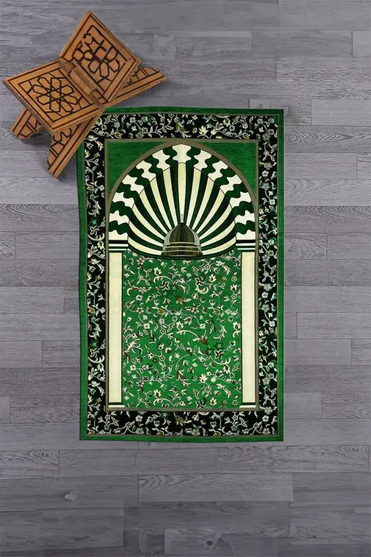Digitally Printed Washable Mosque Pattern Souvenir Prayer Rug 70x130cm, Prayer Rug-34-green - 6