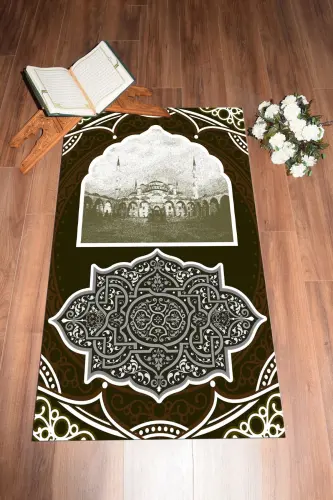 Digitally Printed Washable Mosque Patterned Gift Prayer Rug 70x130, SECCADE-35-BROWN,-BROWN - EY HOME (1)