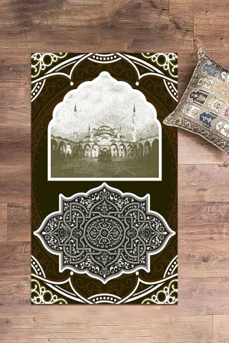 Digitally Printed Washable Mosque Patterned Gift Prayer Rug 70x130, SECCADE-35-BROWN,-BROWN - 6