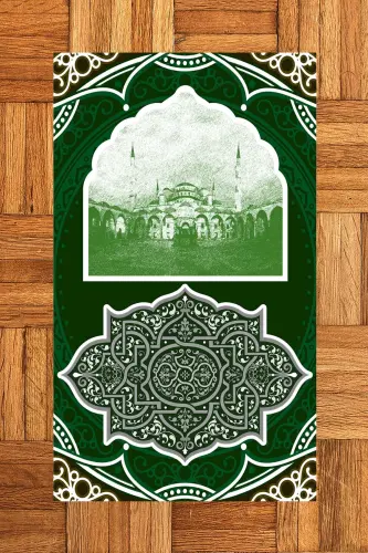 Digitally Printed Washable Mosque Patterned Souvenir Prayer Rug 70x130, SECCADE-35-YEŞİL,-YEŞİL - 3