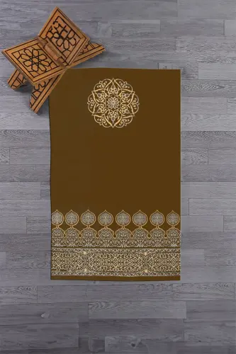 Digitally Printed Washable Motif Gift Prayer Rug Prayer Rug 70x130, SECCADE-44-BROWN,-BROWN - 4