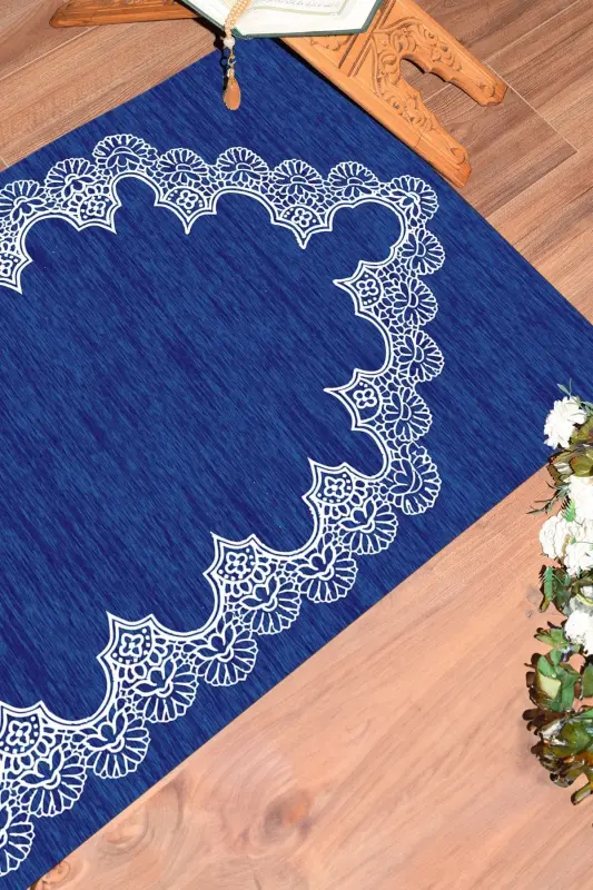 Digitally Printed Washable Plain Elegant Pattern Prayer Rug Mat 70x130 Cm, Prayer Rug-14-blue,-BLUE - 5