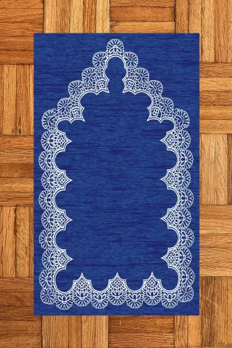 Digitally Printed Washable Plain Elegant Pattern Prayer Rug Mat 70x130 Cm, Prayer Rug-14-blue,-BLUE - 7