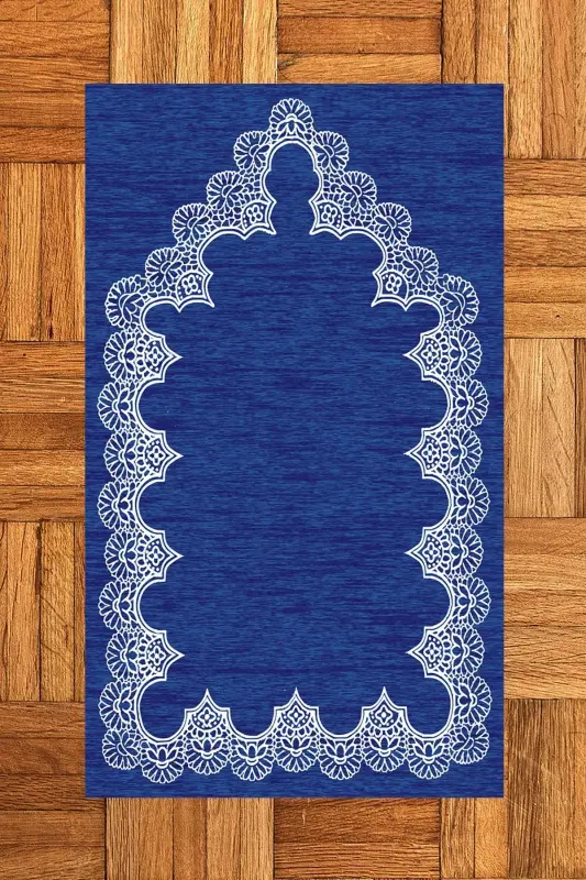 Digitally Printed Washable Plain Elegant Pattern Prayer Rug Mat 70x130 Cm, Prayer Rug-14-blue,-BLUE - 7