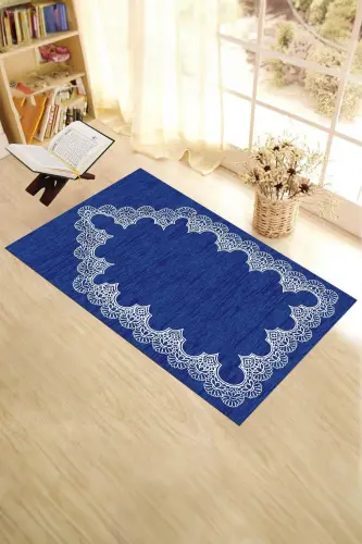Digitally Printed Washable Plain Elegant Pattern Prayer Rug Mat 70x130 Cm, Prayer Rug-14-blue,-BLUE - 8