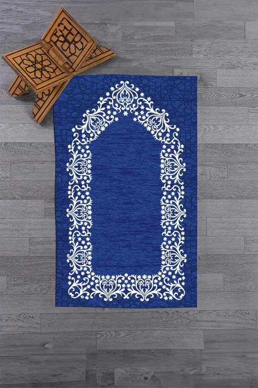 Digitally Printed Washable Plain Elegant Prayer Rug 70x130 cm. , SECCADE-12-MAVİ,-MAVİ - 1