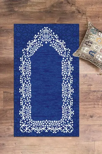 Digitally Printed Washable Plain Elegant Prayer Rug 70x130 cm. , SECCADE-12-MAVİ,-MAVİ - EY HOME (1)