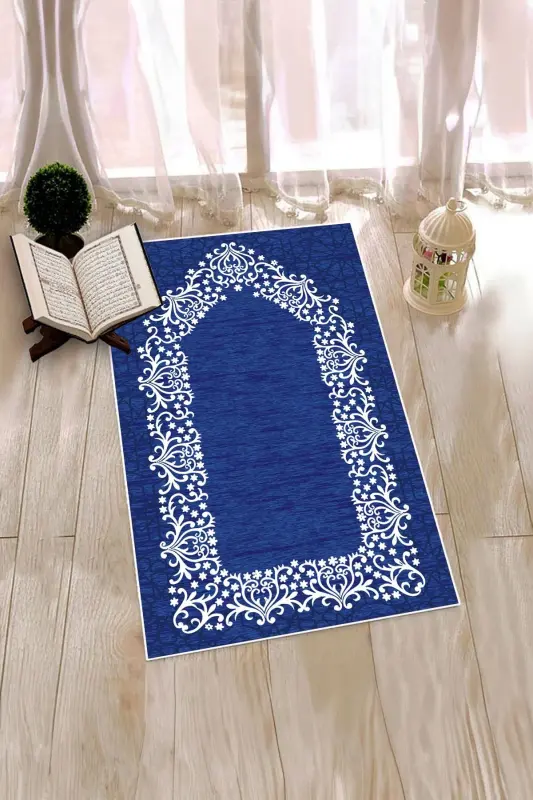 Digitally Printed Washable Plain Elegant Prayer Rug 70x130 cm. , SECCADE-12-MAVİ,-MAVİ - 3