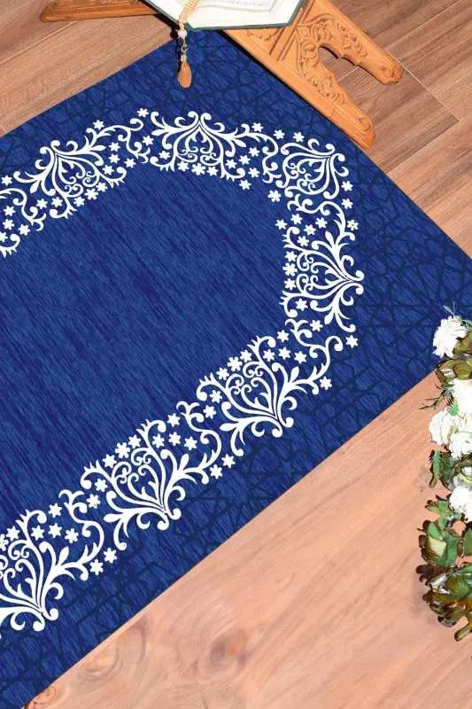 Digitally Printed Washable Plain Elegant Prayer Rug 70x130 cm. , SECCADE-12-MAVİ,-MAVİ - 5