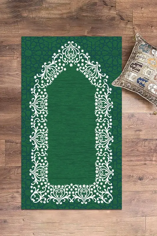 Digitally Printed Washable Plain Elegant Prayer Rug 70x130 cm, SECCADE-12-YEŞİL,-YEŞİL - 2