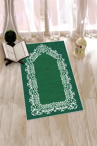 Digitally Printed Washable Plain Elegant Prayer Rug 70x130 cm, SECCADE-12-YEŞİL,-YEŞİL - 3
