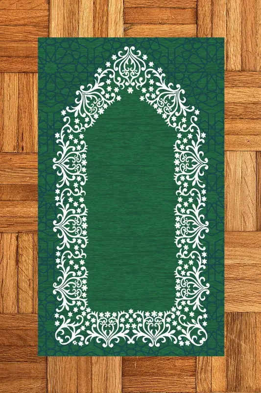Digitally Printed Washable Plain Elegant Prayer Rug 70x130 cm, SECCADE-12-YEŞİL,-YEŞİL - 7