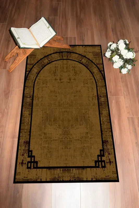 Digitally Printed Washable Plain Pattern Gift Prayer Rug 70x130, SECCADE-39-BROWN,-BROWN - 1