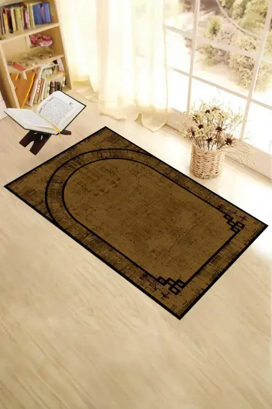 Digitally Printed Washable Plain Pattern Gift Prayer Rug 70x130, SECCADE-39-BROWN,-BROWN - 3