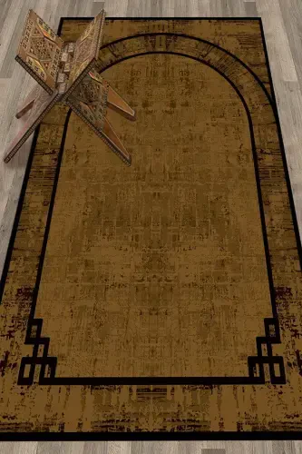 Digitally Printed Washable Plain Pattern Gift Prayer Rug 70x130, SECCADE-39-BROWN,-BROWN - 7