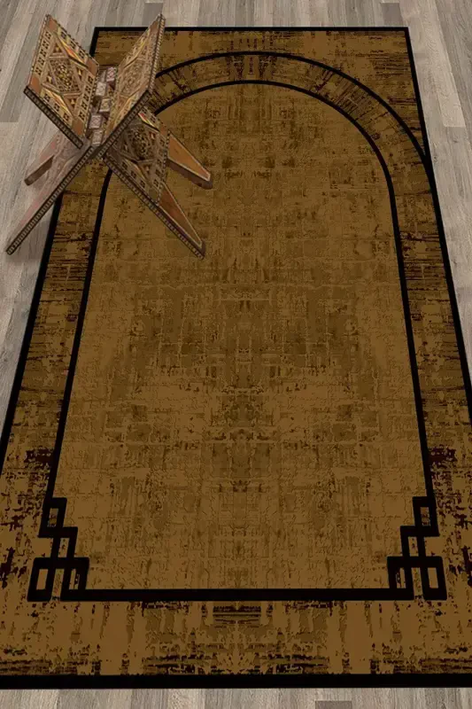 Digitally Printed Washable Plain Pattern Gift Prayer Rug 70x130, SECCADE-39-BROWN,-BROWN - 7