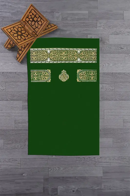 Digitally Printed Washable Plain Pattern Gift Prayer Rug Prayer Rug 70x130, SECCADE-46-GREEN,-GREEN - 3