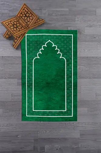 Digitally Printed Washable Plain Pattern Prayer Rug Prayer Mat 70x130 cm. , SECCADE-11-YEŞİL,-YEŞİL - 1