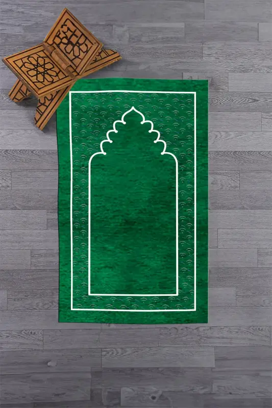 Digitally Printed Washable Plain Pattern Prayer Rug Prayer Mat 70x130 cm. , SECCADE-11-YEŞİL,-YEŞİL - 1