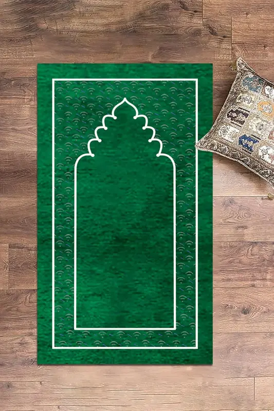 Digitally Printed Washable Plain Pattern Prayer Rug Prayer Mat 70x130 cm. , SECCADE-11-YEŞİL,-YEŞİL - 2