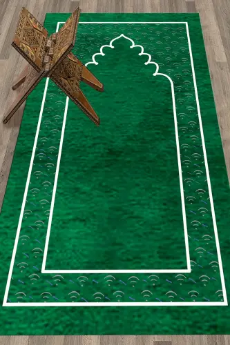 Digitally Printed Washable Plain Pattern Prayer Rug Prayer Mat 70x130 cm. , SECCADE-11-YEŞİL,-YEŞİL - 4