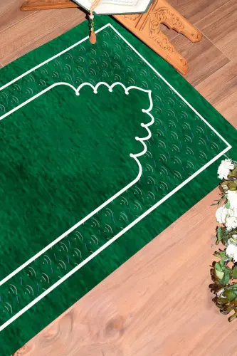 Digitally Printed Washable Plain Pattern Prayer Rug Prayer Mat 70x130 cm. , SECCADE-11-YEŞİL,-YEŞİL - 5