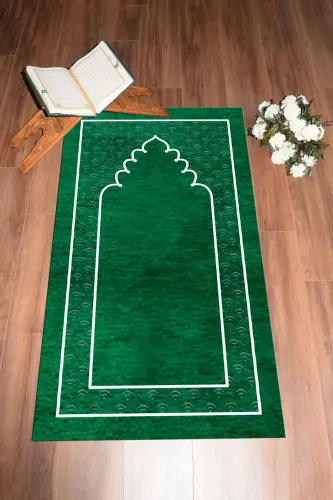 Digitally Printed Washable Plain Pattern Prayer Rug Prayer Mat 70x130 cm. , SECCADE-11-YEŞİL,-YEŞİL - 6