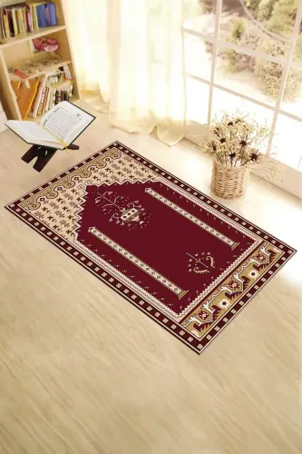 Digitally Printed Washable Prayer Rug with Classic Motif 70x130 - BURGUNDY - 6