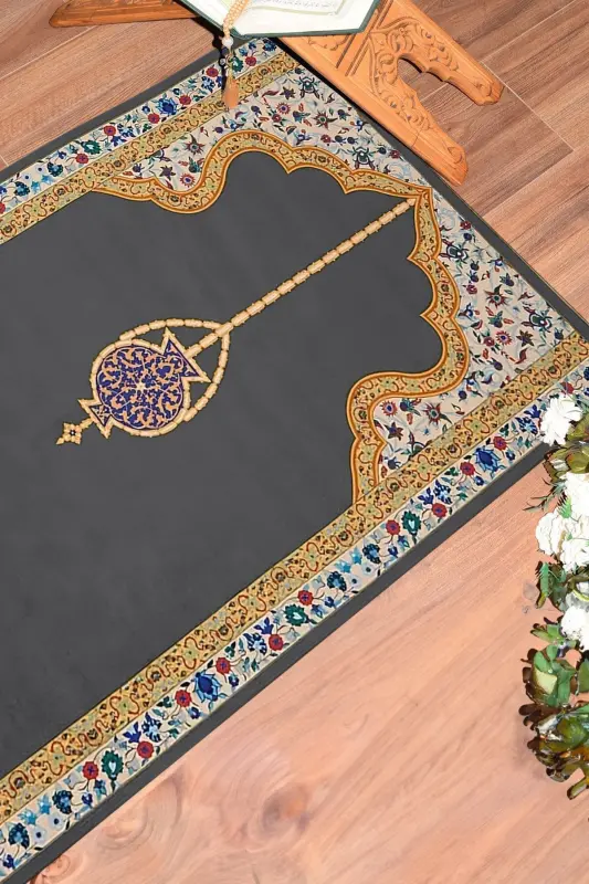 Digitally Printed Washable Prayer Rug with Stylish Motif 70x130 Cm - GRAY - 5