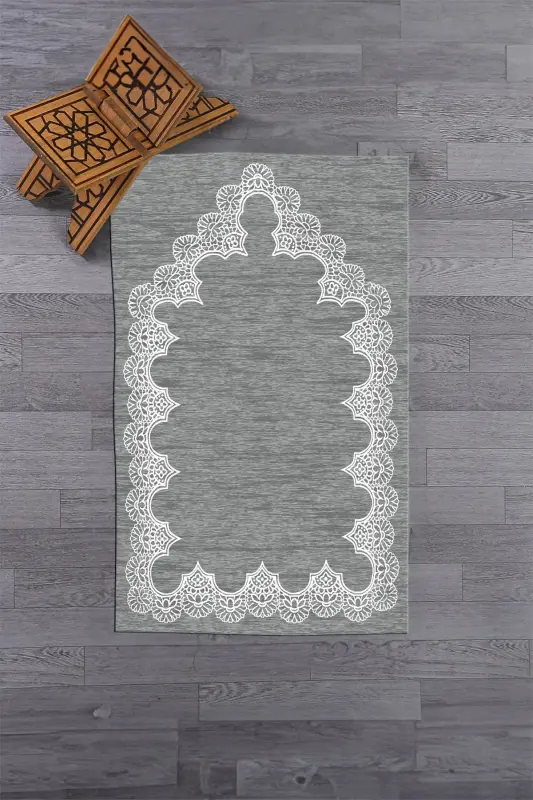 Digitally Printed Washable Simple Elegant Pattern Prayer Rug Prayer Mat 70x130 Cm, Prayer Rug-14-gray,-GRAY - 1