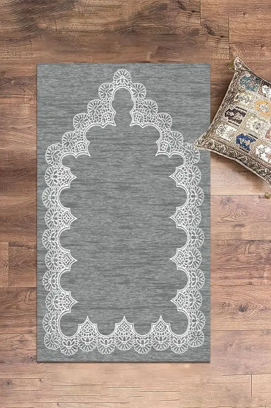 Digitally Printed Washable Simple Elegant Pattern Prayer Rug Prayer Mat 70x130 Cm, Prayer Rug-14-gray,-GRAY - 2