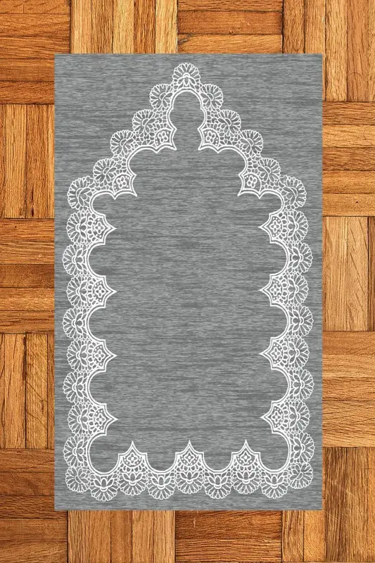 Digitally Printed Washable Simple Elegant Pattern Prayer Rug Prayer Mat 70x130 Cm, Prayer Rug-14-gray,-GRAY - 7