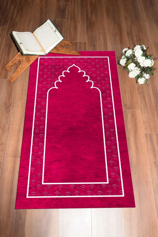 Digitally Printed Washable Simple Pattern Prayer Mat 70x130 cm, SECCADE-11-PINK - 4