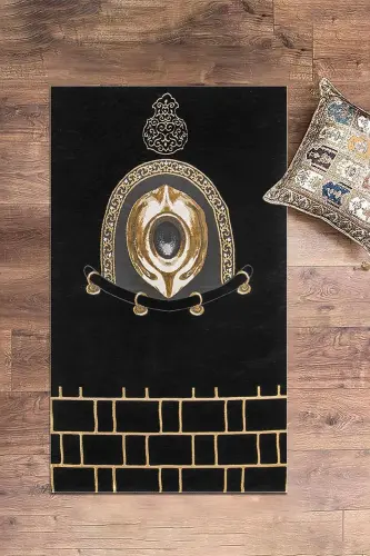 Digitally Printed Washable Stylish Design Prayer Rug Prayer Mat 70x130cm, Prayer Rug-49-black,-BLACK - 4