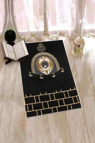 Digitally Printed Washable Stylish Design Prayer Rug Prayer Mat 70x130cm, Prayer Rug-49-black,-BLACK - 5
